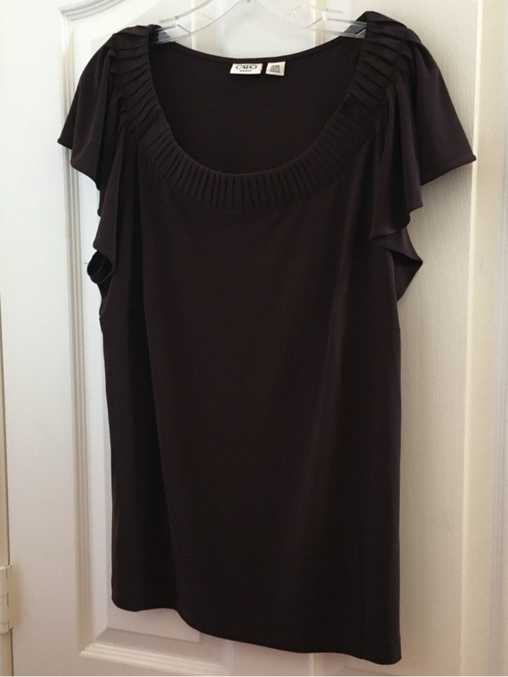 Cato Brown Scoop Neck Flutter Sleeve Top